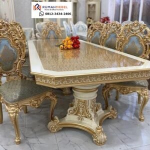 Set Meja Makan Ukiran Mewah Klasik Gold Duco - Ciptakan Nuansa Kerajaan di Ruang Makan Anda