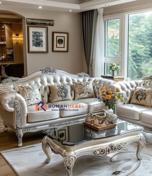 Set Sofa Tamu Klasik Mewah Chesterfield Silver | Ukiran Jepara Premium