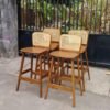 Set Kursi Bar Rotan Jati Solid - Desain Mid-Century Skandinavia 