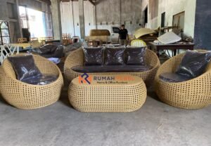 Set Kursi Tamu Rotan Sintetis Minimalis | Desain Egg Chair Modern