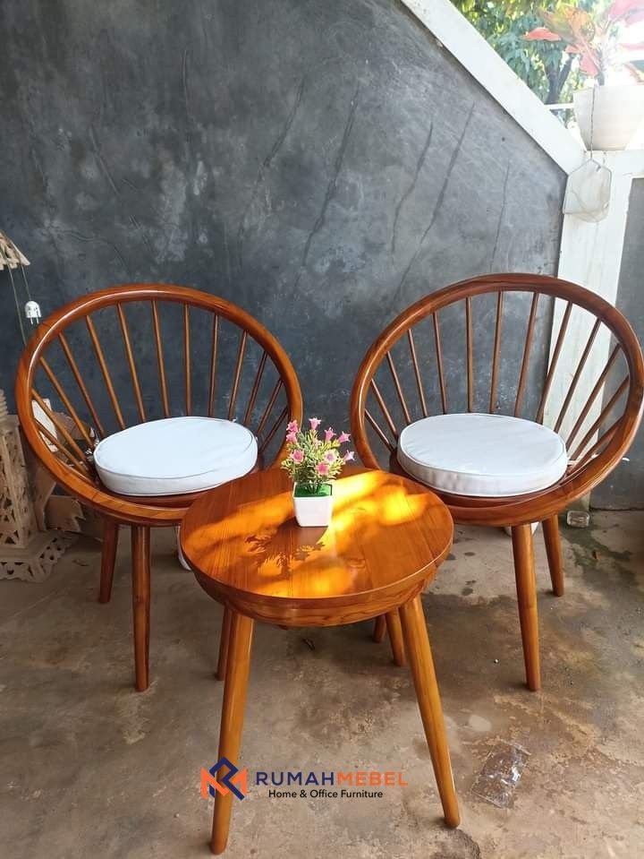 Set Kursi Teras Retro Jari-Jari | Meja Kopi Kayu Jati Minimalis Modern