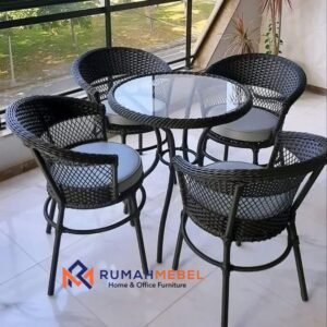 Set Kursi Teras/Balkon Rotan Sintetis Kaca Minimalis - RumahMebel