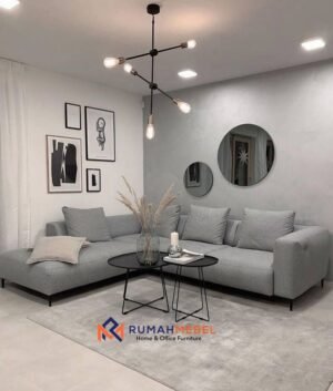Sofa Sectional Minimalis L Shape Modern Abu-Abu | Dekorasi Ruang Tamu Skandinavia