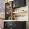 Mini Pantry Bar Dapur Modern Hitam & Kayu Aksen Emas