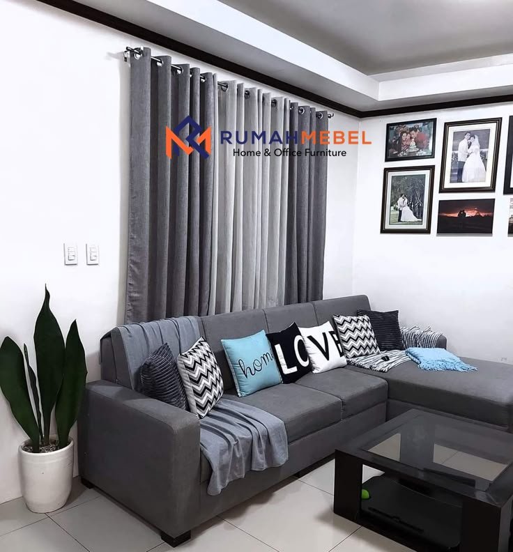 Set Sofa Sudut (Sectional) Minimalis Modern L-Shape Kain Fabric Abu-abu