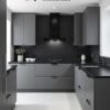 Kitchen Set Galley Minimalis Monokromatik Abu-abu Gelap dengan Handleless Design