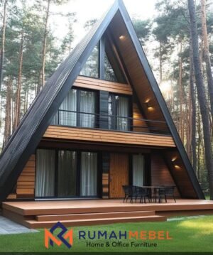 Villa Segitiga Modern 2 Lantai: Rumah Kayu Prefabrikasi dengan Balkon Luas