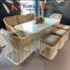 Set Meja Makan Rotan Sintetis Outdoor/Indoor 6 Seater | Desain Minimalis Modern