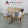 Set Meja Makan Bundar Kayu Minimalis 4 Seater | Desain Skandinavian Modern