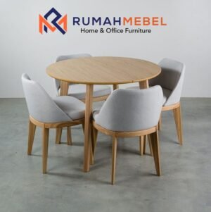 Set Meja Makan Bundar Kayu Minimalis 4 Seater | Desain Skandinavian Modern