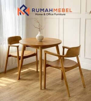 Set Meja Cafe Bundar 2 Seater Kayu Jati Minimalis