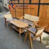 Set Kursi Tamu Teras Kayu Jati Rotan Minimalis Mid-Century 4 Seater
