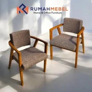Kursi Cafe Minimalis Kayu Jati Solid Berlin Arm Chair dengan Kain Premium