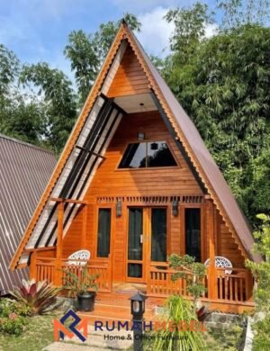 Jual Rumah Segitiga Kayu Jati | Kabin Prefab Minimalis untuk Resort dan Homestay