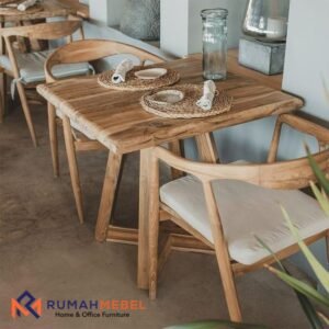 Set Meja Cafe Minimalis 2 Kursi Kayu Jati Solid Mewah