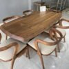 Set Meja Makan Trembesi Kayu Solid 6 Kursi Modern Mid-Century