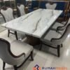 Set Meja Makan Marmer Carrara 6 Kursi Ukiran Klasik Modern