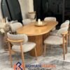 Set Meja Makan Oval Modern Kayu Premium dengan 6 Kursi Upholstery