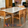 Set Meja Makan Skandinavia Modern 6 Kursi - Kombinasi Kayu Jati dan Glass Top