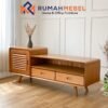 Meja TV Kayu Solid Jati Mid-Century Modern – Kabinet Sudut Melengkung