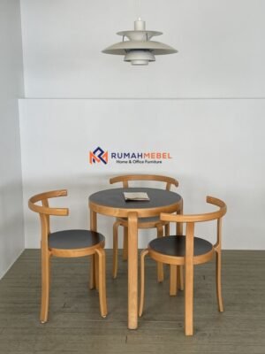 Set Meja & 3 Kursi Kafe Minimalis Skandinavia | Desain Modern Kayu Solid Estetik