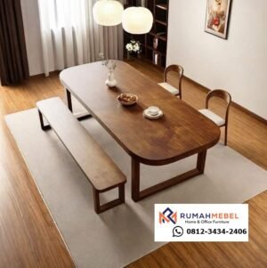 Set Meja Makan Scandinavian Kayu Solid Tepi Tumpul: Estetika Modern Alami