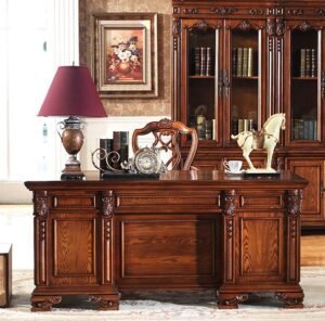 Meja Direktur Klasik Kayu Jati Ukir Mewah – Desain Elegan untuk Kantor Eksekutif