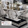 Set Meja Makan Marmer Modern Mewah 6 Kursi - Desain Geometris Gold & White Elegan