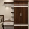Lemari Pakaian 2 Pintu Minimalis dengan Meja Rias Terintegrasi - Kombinasi Warna Walnut & Putih