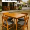 Set Meja Makan / Meja Kafe Minimalis Retro 4 Kursi Kayu Jati Solid - Modern & Estetik