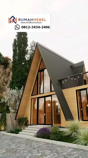 Villa A-Frame Ikonik Minimalis: Desain Fasad Kaca Penuh dengan Atap Metal Tegas