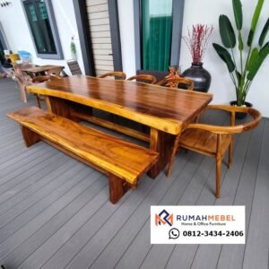 Set Meja Makan Trembesi Solid Minimalis: Meja Kayu Utuh Gaya Industrial
