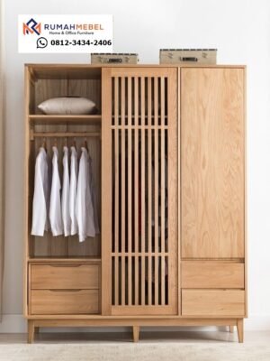 Lemari Pakaian Kayu Jati Minimalis Modern – Desain Natural Elegan dan Fungsional