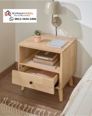 Nakas Kayu Solid Minimalis Skandinavia - Meja Samping Tempat Tidur Estetik