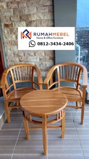 Set Kursi Tamu Teras Minimalis Modern Model Melengkung - Sentuhan Elegan Kayu Jati