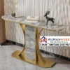 Meja Console Stainless Gold Lengkung Top Marmer