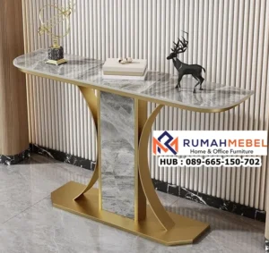 Meja Console Stainless Gold Lengkung Top Marmer