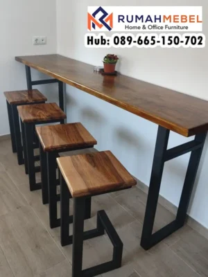 Set Meja Bar Konsol Besi Minimalis Kayu Solid