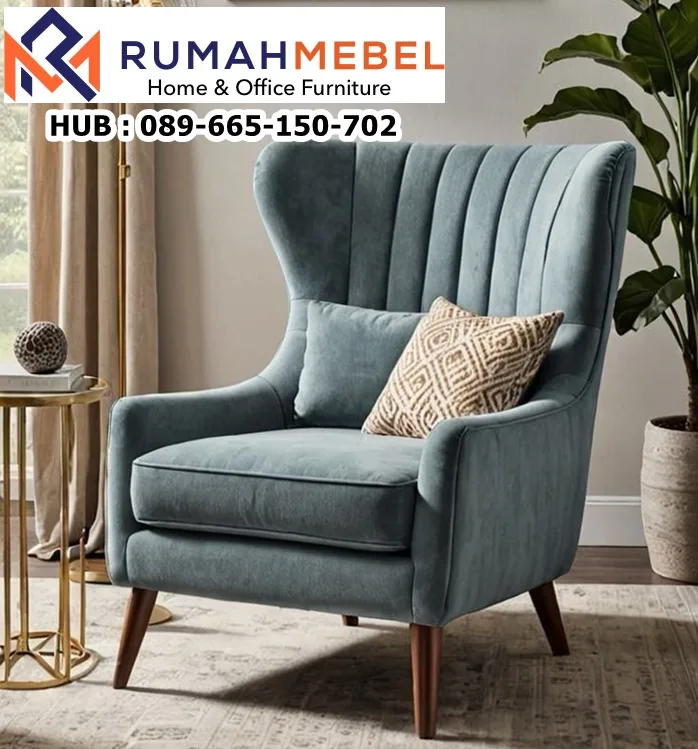 Sofa Single Velvet Garis Elegan Minimalis
