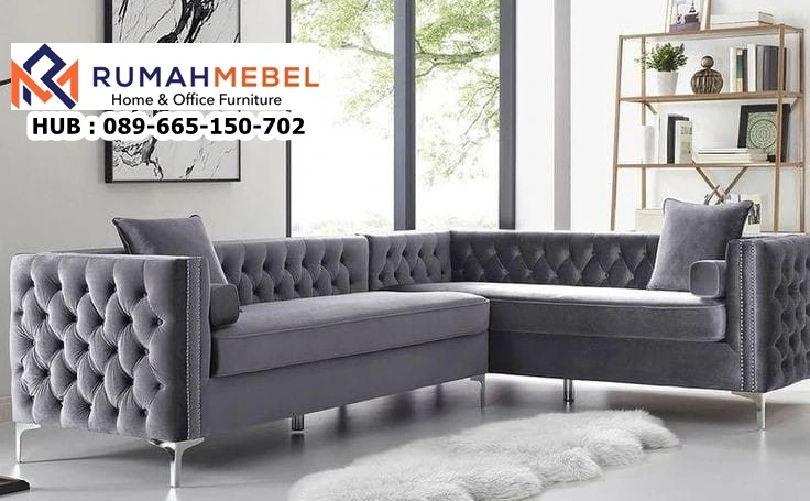 Sofa Sudut L-Shape Velvet Luxury Kudus