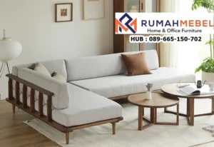 Sofa Sudut Scandi Minimalis Rangka Kayu Jati