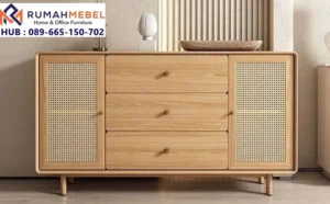 Kabinet Credenza Kombinasi Rotan Japandi Style