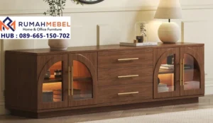 Kabinet Credenza Minimalis Pintu Kaca Lengkung