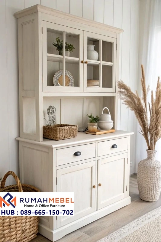 Kabinet Dapur Farmhouse Putih Vintage Modern