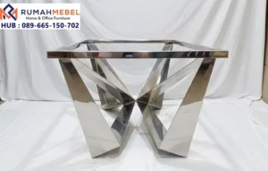 Kaki Meja Stainless Desain Silang Chrome Mewah