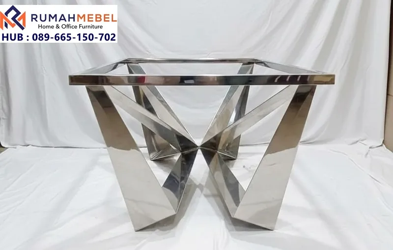 Kaki Meja Stainless Desain Silang Chrome Mewah