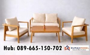 Kursi Tamu Rangka Kayu Warna Natural Kombinasi Busa
