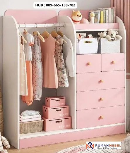 Lemari Pakaian Anak Perempuan Soft Pink Custom