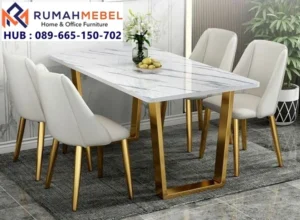 Meja Makan Marmer Kaki Stainless Emas
