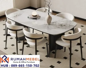 Meja Makan Marmer Modern Royal Carrara